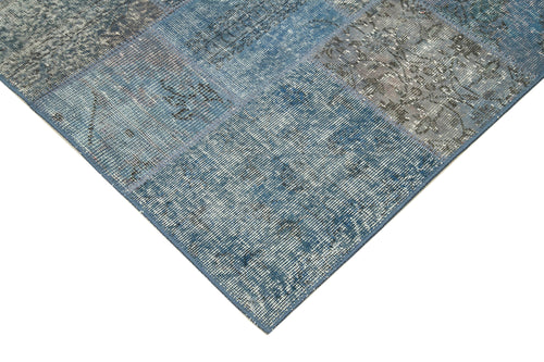 Kırk Yama Mavi Patchwork Pamuk Yün El Dokuma Halısı 135x200 Agacan