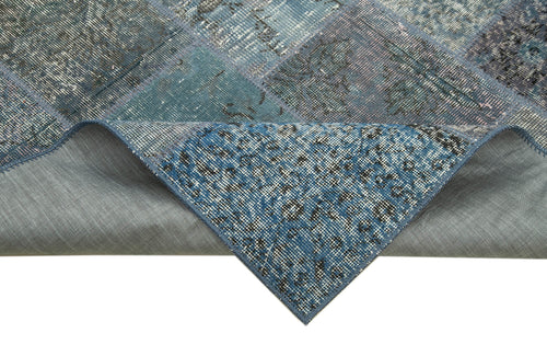 Kırk Yama Mavi Patchwork Pamuk Yün El Dokuma Halısı 135x200 Agacan