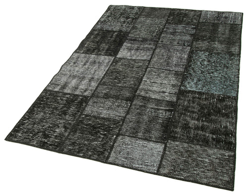 Kırk Yama Siyah Patchwork Pamuk Yün El Dokuma Halısı 135x206 Agacan