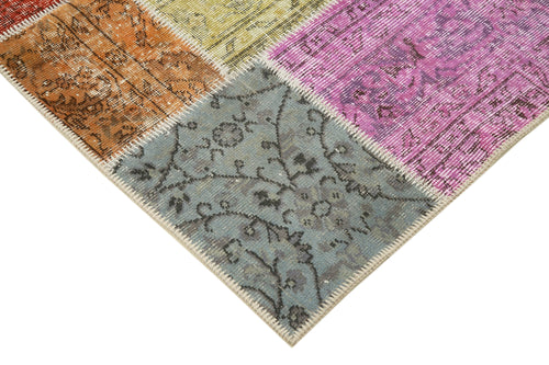 Kırk Yama Mavi Patchwork Pamuk Yün El Dokuma Halısı 146x205 Agacan