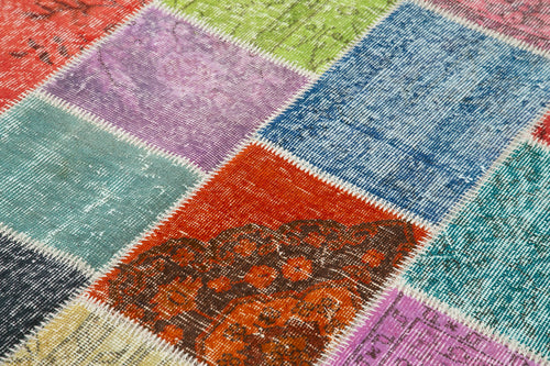 Kırk Yama Mavi Patchwork Pamuk Yün El Dokuma Halısı 146x205 Agacan