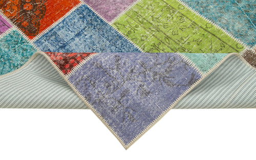 Kırk Yama Mavi Patchwork Pamuk Yün El Dokuma Halısı 146x205 Agacan