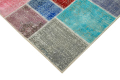 Kırk Yama Mavi Patchwork Pamuk Yün El Dokuma Halısı 144x203 Agacan