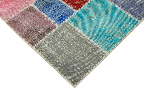 Kırk Yama Mavi Patchwork Pamuk Yün El Dokuma Halısı 144x203 Agacan
