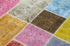 Kırk Yama Mavi Patchwork Pamuk Yün El Dokuma Halısı 144x203 Agacan