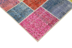 Kırk Yama Mavi Patchwork Pamuk Yün El Dokuma Halısı 145x204 Agacan