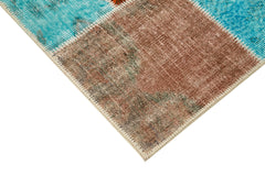 Kırk Yama Mavi Patchwork Pamuk Yün El Dokuma Halısı 145x207 Agacan