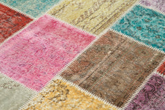 Kırk Yama Mavi Patchwork Pamuk Yün El Dokuma Halısı 145x207 Agacan