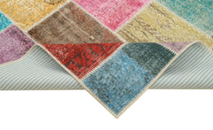 Kırk Yama Mavi Patchwork Pamuk Yün El Dokuma Halısı 145x207 Agacan