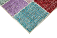 Kırk Yama Mavi Patchwork Pamuk Yün El Dokuma Halısı 144x212 Agacan