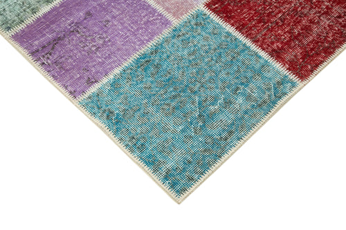 Kırk Yama Mavi Patchwork Pamuk Yün El Dokuma Halısı 144x212 Agacan