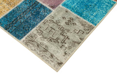 Kırk Yama Mavi Patchwork Pamuk Yün El Dokuma Halısı 145x203 Agacan