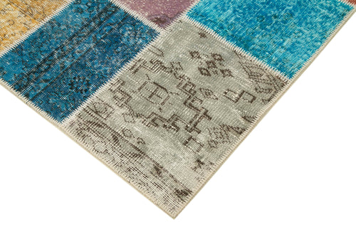 Kırk Yama Mavi Patchwork Pamuk Yün El Dokuma Halısı 145x203 Agacan