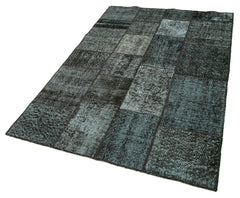 Kırk Yama Siyah Patchwork Pamuk Yün El Dokuma Halısı 134x206 Agacan