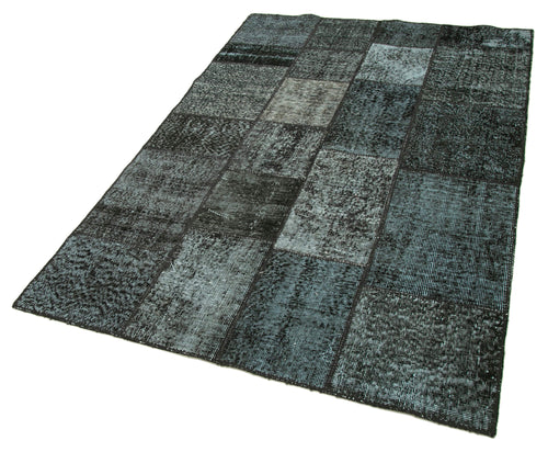 Kırk Yama Siyah Patchwork Pamuk Yün El Dokuma Halısı 134x206 Agacan