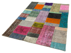 Kırk Yama Mavi Patchwork Pamuk Yün El Dokuma Halısı 142x201 Agacan
