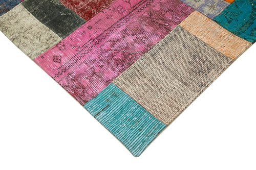 Kırk Yama Mavi Patchwork Pamuk Yün El Dokuma Halısı 142x201 Agacan
