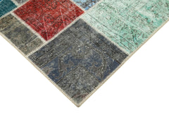 Kırk Yama Mavi Patchwork Pamuk Yün El Dokuma Halısı 142x202 Agacan