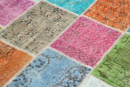 Kırk Yama Mavi Patchwork Pamuk Yün El Dokuma Halısı 142x202 Agacan