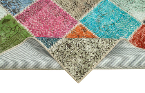Kırk Yama Mavi Patchwork Pamuk Yün El Dokuma Halısı 142x202 Agacan
