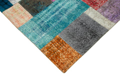 Kırk Yama Mavi Patchwork Pamuk Yün El Dokuma Halısı 140x201 Agacan