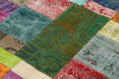 Kırk Yama Mavi Patchwork Pamuk Yün El Dokuma Halısı 140x201 Agacan