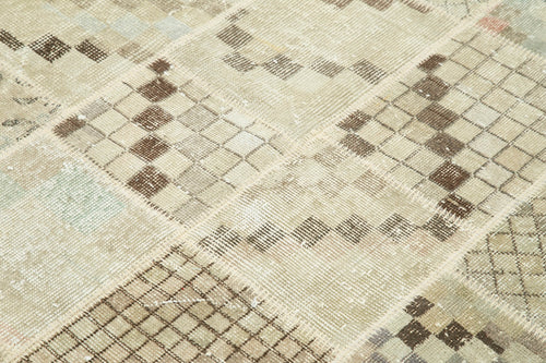 Kırk Yama Bej Patchwork Pamuk Yün El Dokuma Halısı 134x181 Agacan