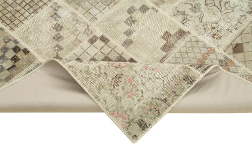 Kırk Yama Bej Patchwork Pamuk Yün El Dokuma Halısı 134x181 Agacan