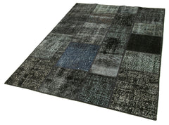 Kırk Yama Siyah Patchwork Pamuk Yün El Dokuma Halısı 145x204 Agacan