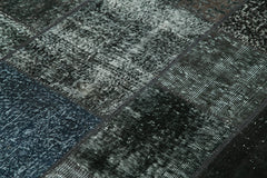 Kırk Yama Siyah Patchwork Pamuk Yün El Dokuma Halısı 145x204 Agacan