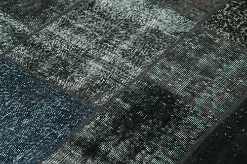 Kırk Yama Siyah Patchwork Pamuk Yün El Dokuma Halısı 145x204 Agacan