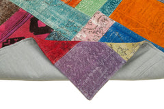 Kırk Yama Mavi Patchwork Pamuk Yün El Dokuma Halısı 142x201 Agacan