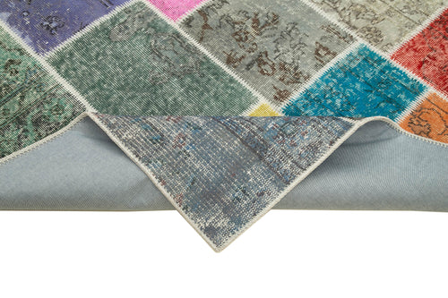 Kırk Yama Mavi Patchwork Pamuk Yün El Dokuma Halısı 144x202 Agacan
