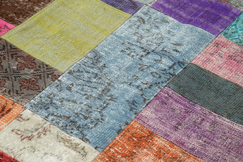 Kırk Yama Mavi Patchwork Pamuk Yün El Dokuma Halısı 142x200 Agacan