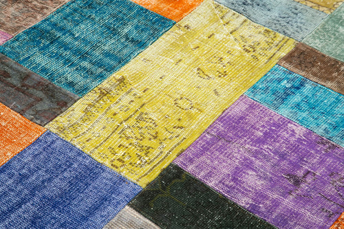 Kırk Yama Mavi Patchwork Pamuk Yün El Dokuma Halısı 143x202 Agacan