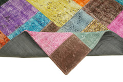 Kırk Yama Mavi Patchwork Pamuk Yün El Dokuma Halısı 143x202 Agacan