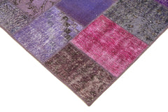 Kırk Yama Mor Patchwork Pamuk Yün El Dokuma Halısı 134x200 Agacan