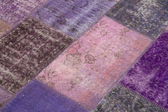Kırk Yama Mor Patchwork Pamuk Yün El Dokuma Halısı 134x200 Agacan