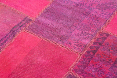 Kırk Yama Pembe Patchwork Pamuk Yün El Dokuma Halısı 180x236 Agacan