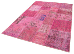 Kırk Yama Pembe Patchwork Pamuk Yün El Dokuma Halısı 170x240 Agacan