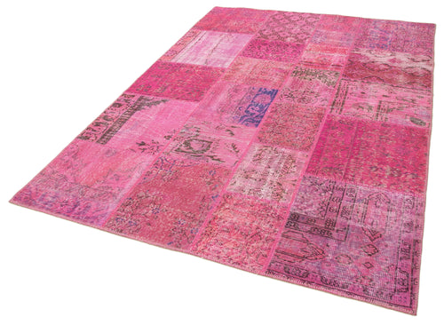 Kırk Yama Pembe Patchwork Pamuk Yün El Dokuma Halısı 170x240 Agacan