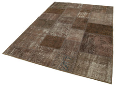 Kırk Yama Kahverengi Patchwork Pamuk Yün El Dokuma Halısı 171x241 Agacan