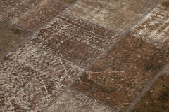 Kırk Yama Kahverengi Patchwork Pamuk Yün El Dokuma Halısı 171x241 Agacan