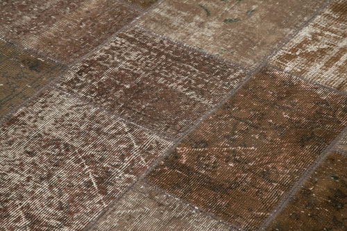 Kırk Yama Kahverengi Patchwork Pamuk Yün El Dokuma Halısı 171x241 Agacan