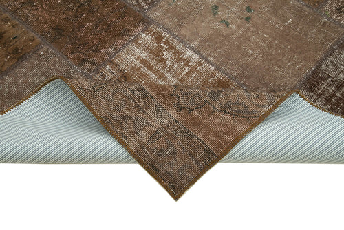 Kırk Yama Kahverengi Patchwork Pamuk Yün El Dokuma Halısı 171x241 Agacan