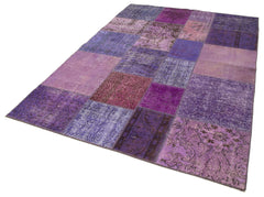 Kırk Yama Mor Patchwork Pamuk Yün El Dokuma Halısı 173x243 Agacan