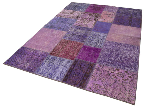 Kırk Yama Mor Patchwork Pamuk Yün El Dokuma Halısı 173x243 Agacan
