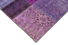 Kırk Yama Mor Patchwork Pamuk Yün El Dokuma Halısı 173x243 Agacan