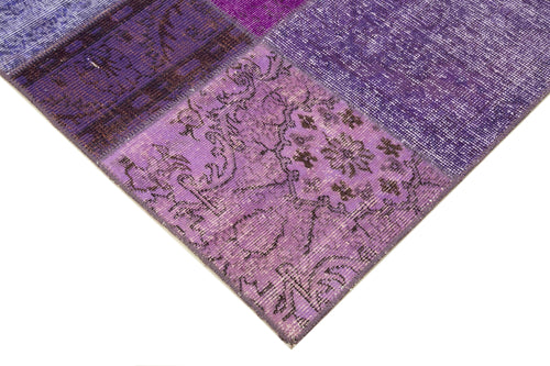 Kırk Yama Mor Patchwork Pamuk Yün El Dokuma Halısı 173x243 Agacan
