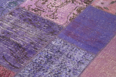 Kırk Yama Mor Patchwork Pamuk Yün El Dokuma Halısı 173x243 Agacan